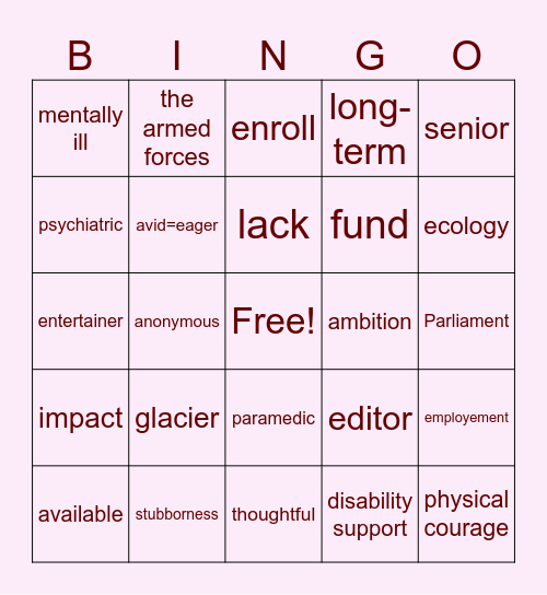 Grade 11 Unit 6 High Flyers Bingo Card