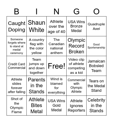 2026 Winter Olympics Bingo Card