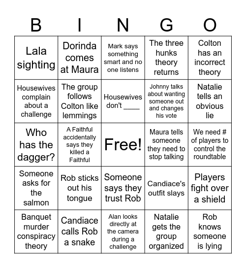 Traitors 2/5 Bingo Card