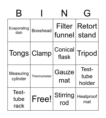 Lab Equipment Bingo Card
