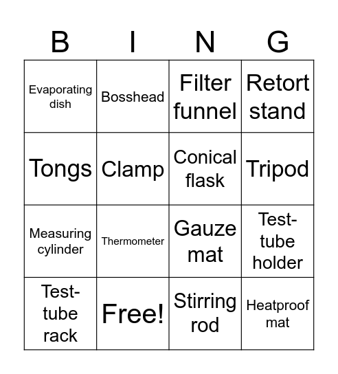 Lab Equipment Bingo Card