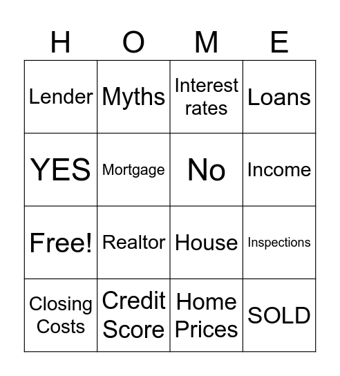 Home Buyer Seminar Bingo Card