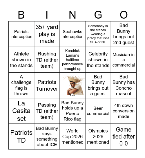 Benito Bowl Bingo Card