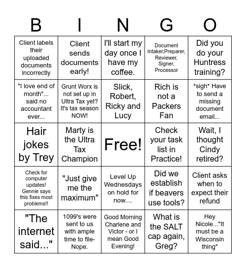 "And, We're Off..." Bingo Card