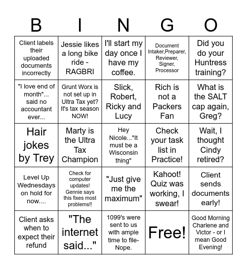 "And, We're Off..." Bingo Card
