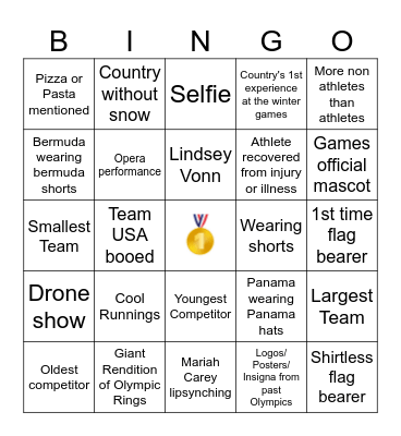 The Snow Games Bingo Card