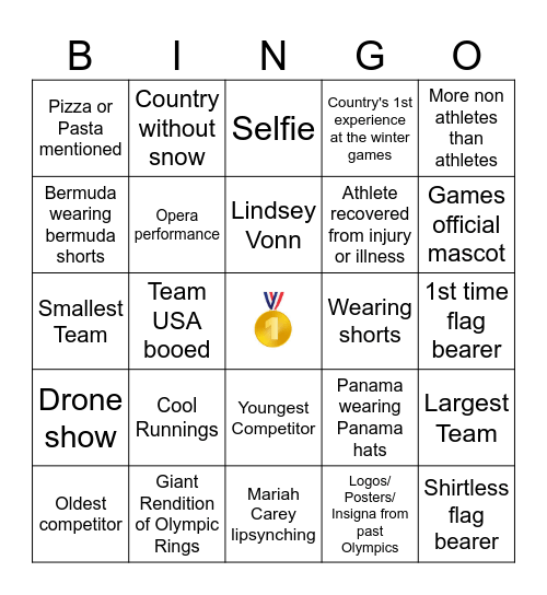 The Snow Games Bingo Card