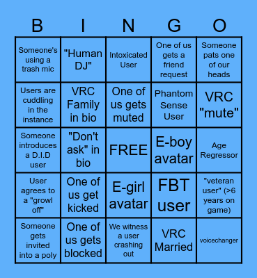 VRChat Bingo Card