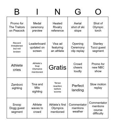 2026 Winter Olympics Bingo Card