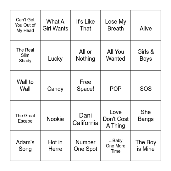 TRL Era (98' - 08') Bingo Card