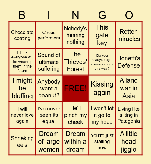 PRINCESS BRIDE QUOTES Bingo Card