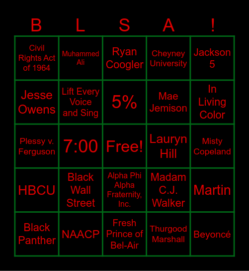 Black History BINGO Card