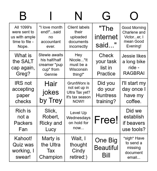 "And, We're Off..." Bingo Card