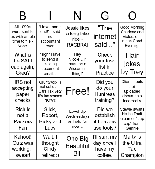 "And, We're Off..." Bingo Card