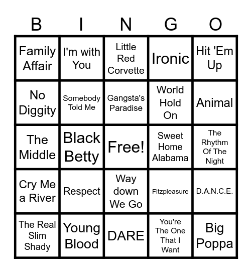 Music Bingo Card