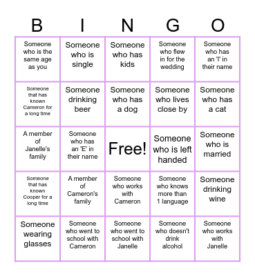 Wedding Guest Bingo! Bingo Card