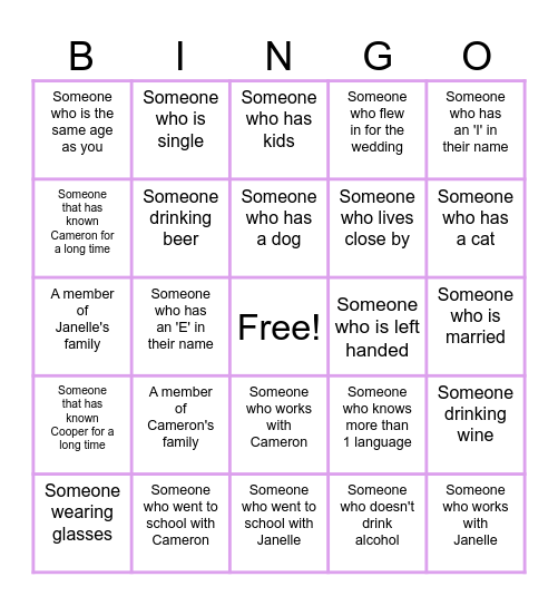 Wedding Guest Bingo! Bingo Card