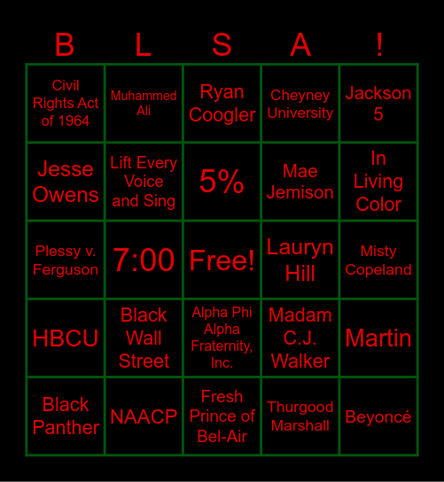 Black History BINGO Card