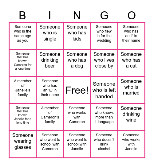 Wedding Guest Bingo! Bingo Card