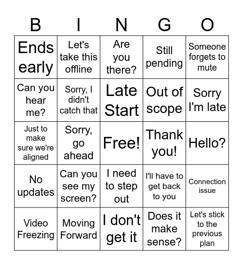 Meeting Bingo Card