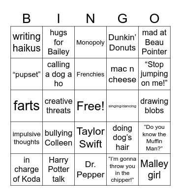 Miss Amanda Bingo Card