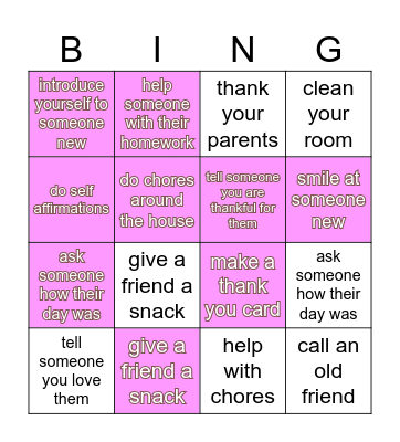 Kindness BINGO Card