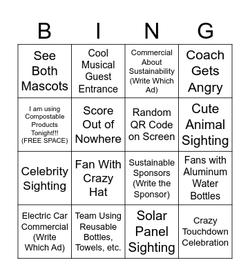 Ecovillage Superbowl Bingo Card