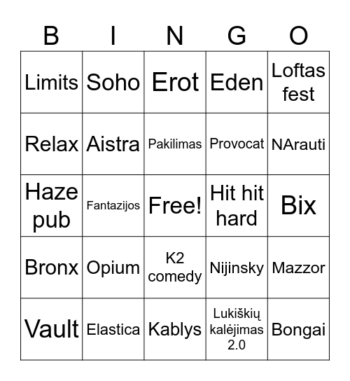 Untitled Bingo Card