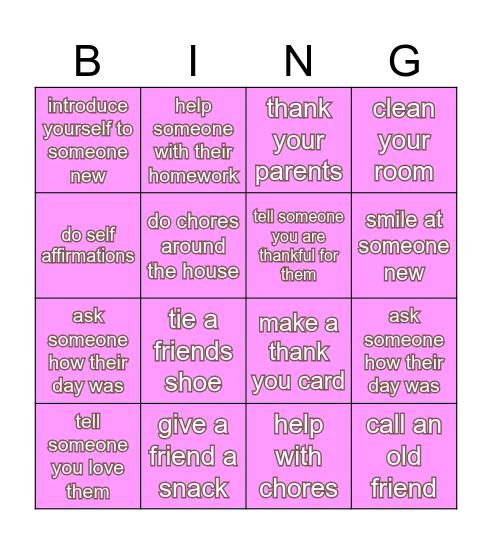 Kindness BINGO Card