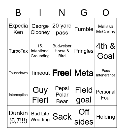 SUPERBOWL LX Bingo Card
