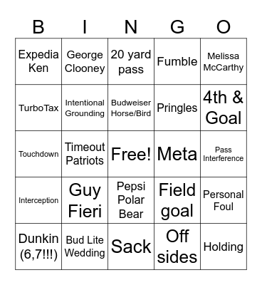 SUPERBOWL LX Bingo Card