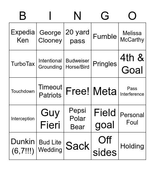 SUPERBOWL LX Bingo Card