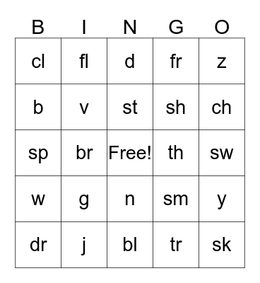 Letters & Digraphs 1 Bingo Card