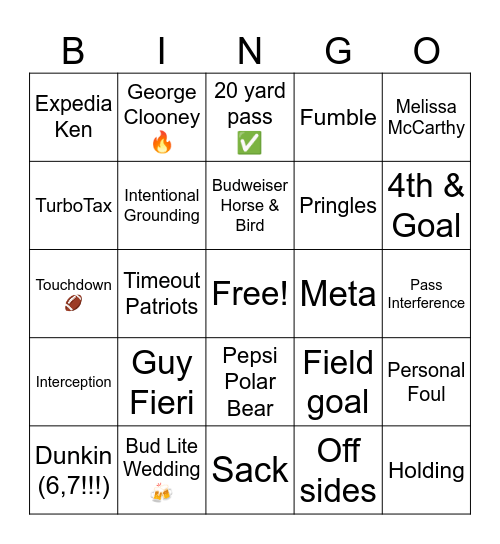 SUPERBOWL LX Bingo Card