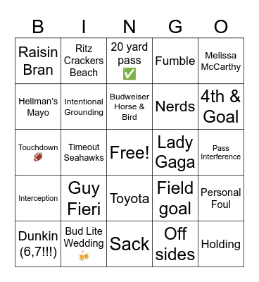 SUPERBOWL LX Bingo Card