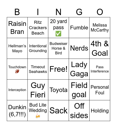 SUPERBOWL LX Bingo Card
