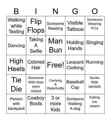 People Watching Bingo Card