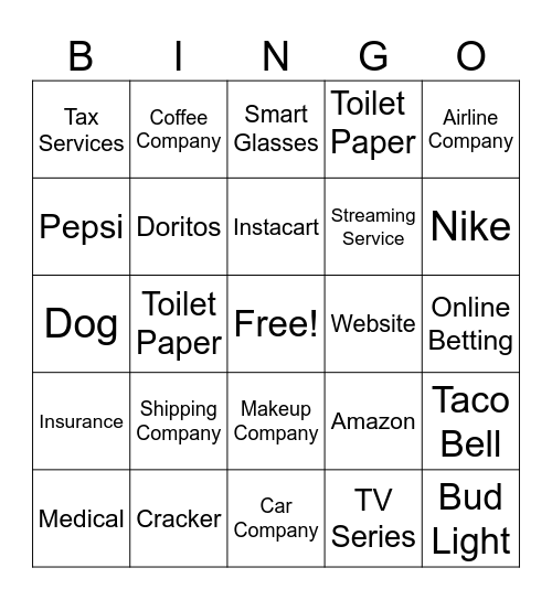 Super Bowl Bingo Card