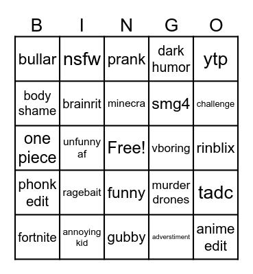 yt short bingo Card