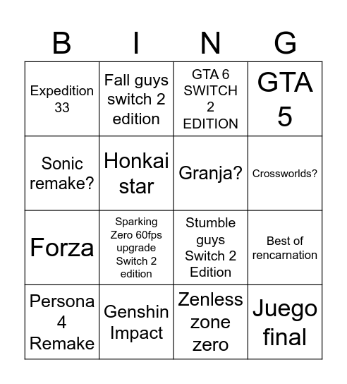 Untitled Bingo Card