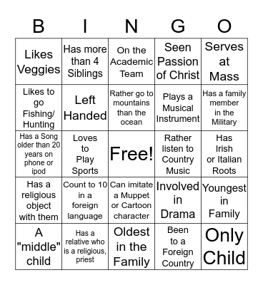 Find Me Bingo Card