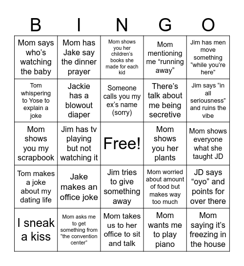 Welcome to the family Bingo Card