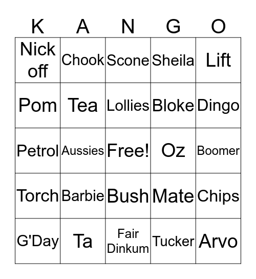 Kano! Bingo Card