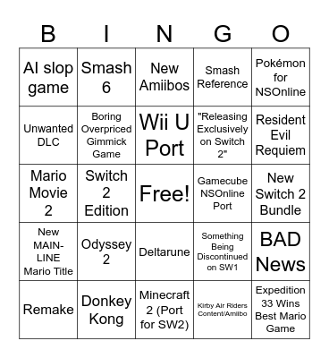 Nintendo Direct - February 2026 Bingo Card