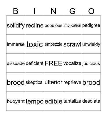 VOCABULARY  REVIEW Bingo Card