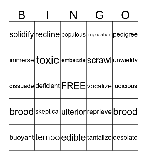 VOCABULARY  REVIEW Bingo Card