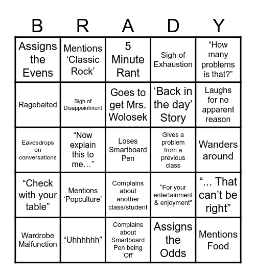 Huebner Bingo Card