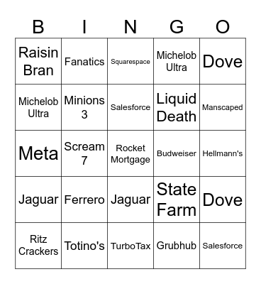 2026 Super Bowl Commercials (After kickoff only) Bingo Card