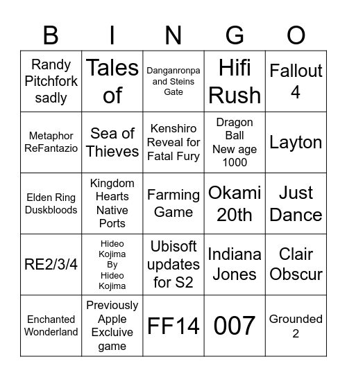 Untitled Bingo Card