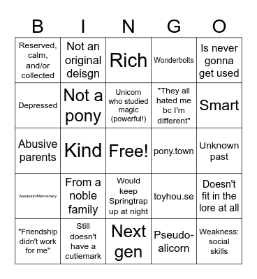 SOF Character Sub Bingo Card